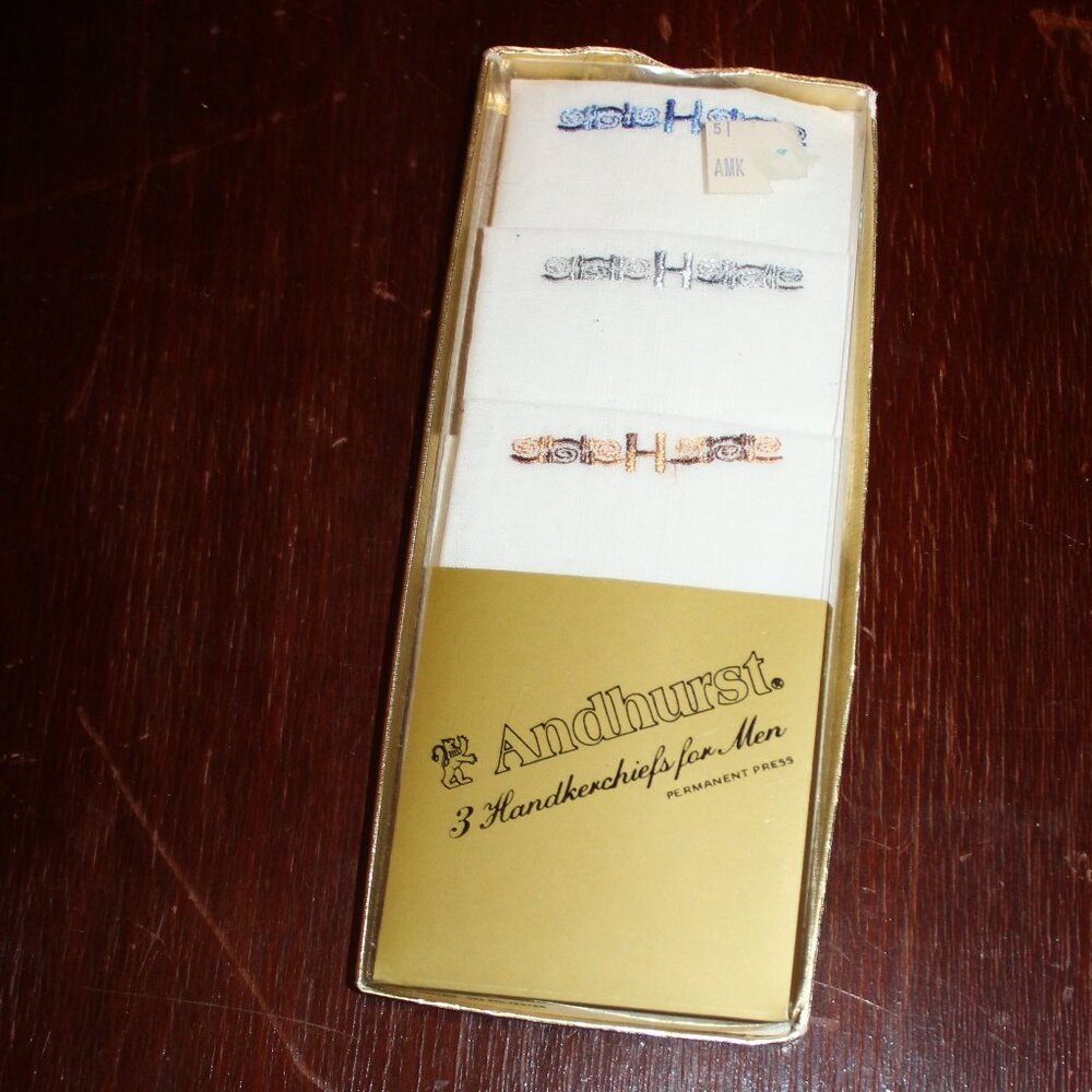 3 Vintage Andhurst Men's Monogrammed H Handkerchiefs